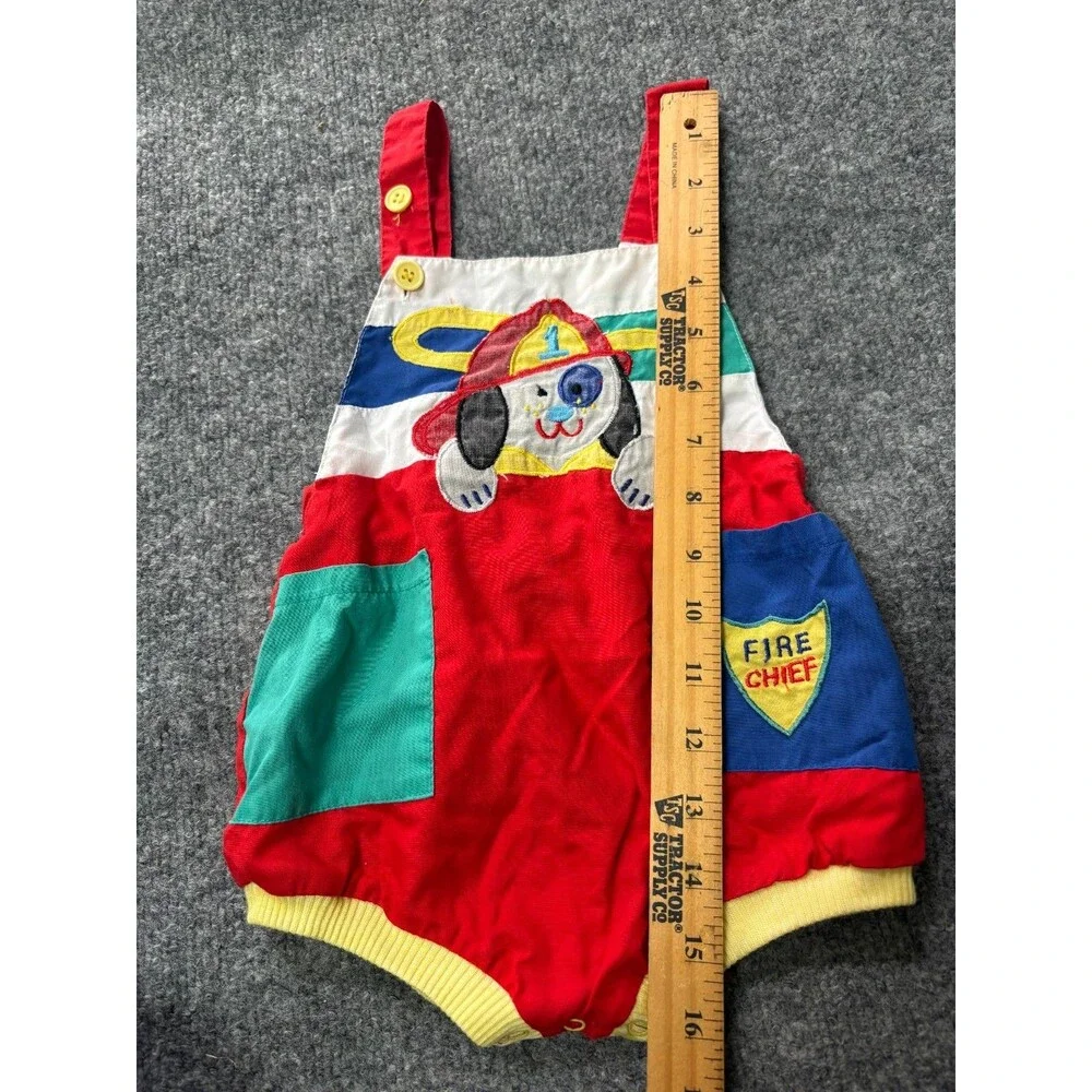 TMA Kids Overalls Toddler Boys 18 M 18 Month Fire Dog Firefighter Red Vintage